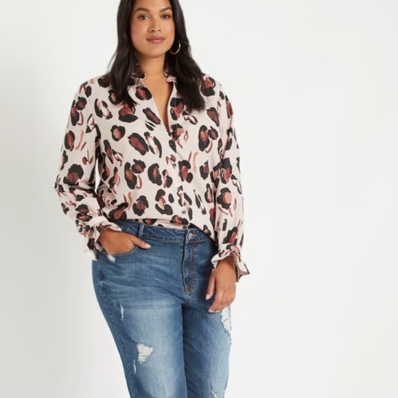 Eloquii Brown Black Animal Print Long Sleeve Blouse - Picture 9 of 9